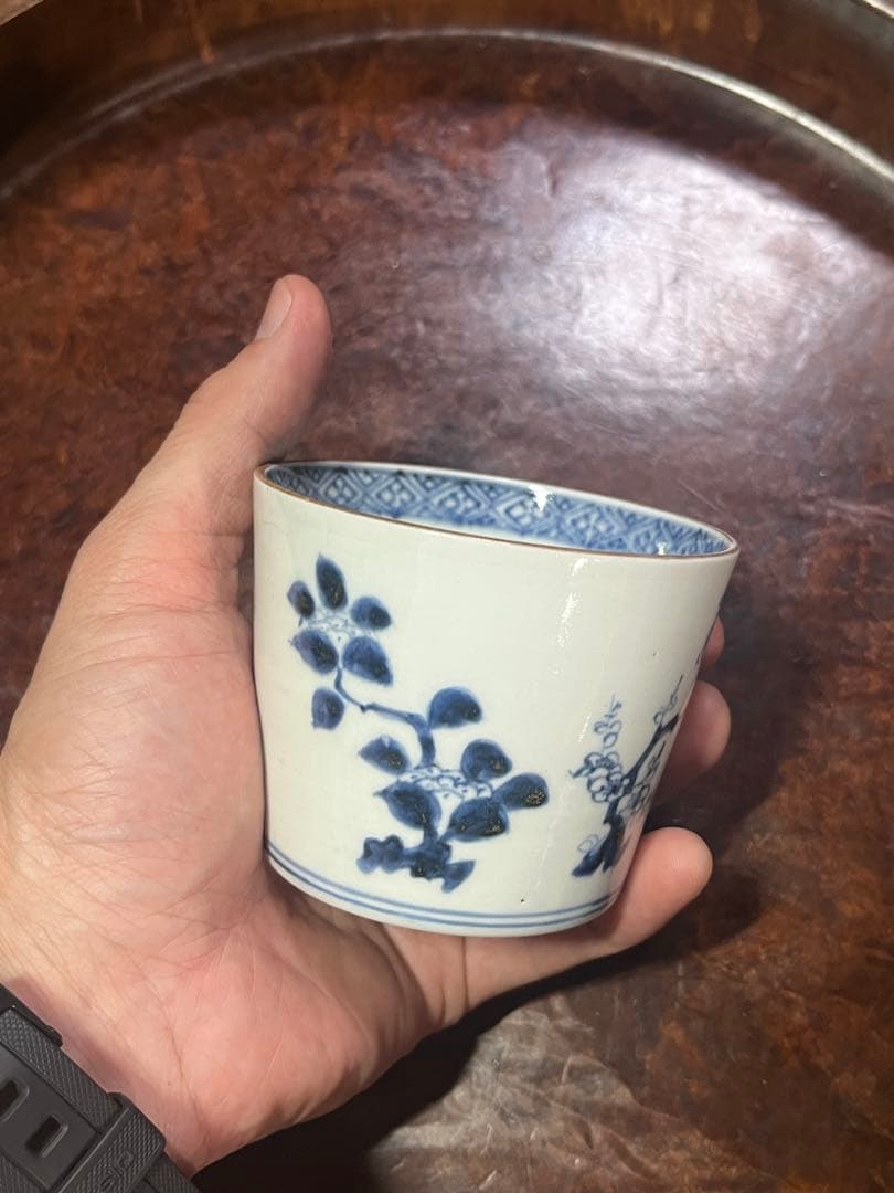 古伊万里　蕎麦猪口　あじさい　鶯　ウグイス　梅　紫陽花　民藝　そば猪口事典掲載