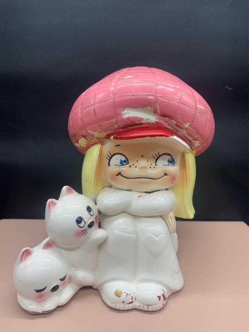 内藤ルネ　JUDY 陶器　貯金箱　ピンクの帽子