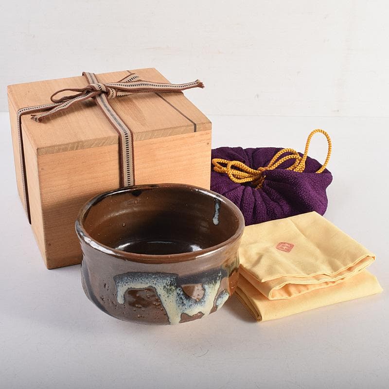 Mikan 　濱田庄司作　鉄釉　茶碗　仕覆付　共布共箱　V　R8790