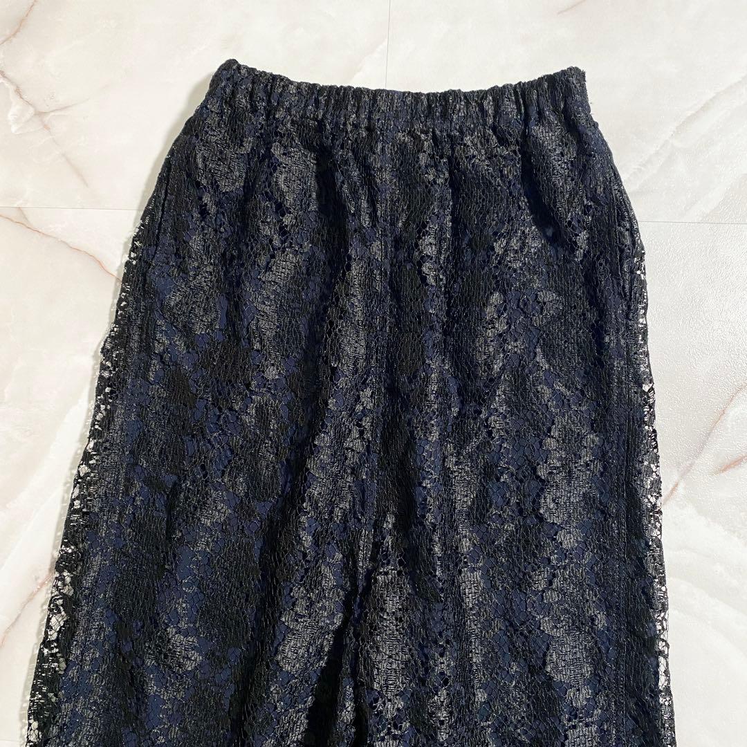 A16625 美品 コムコム12ss 総レース ワイドサルエルパンツ 黒紺 S