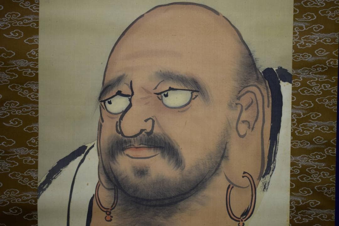 真作/（画）雪城/（賛）中原南天棒/達磨画賛/布袋屋掛軸HH-104