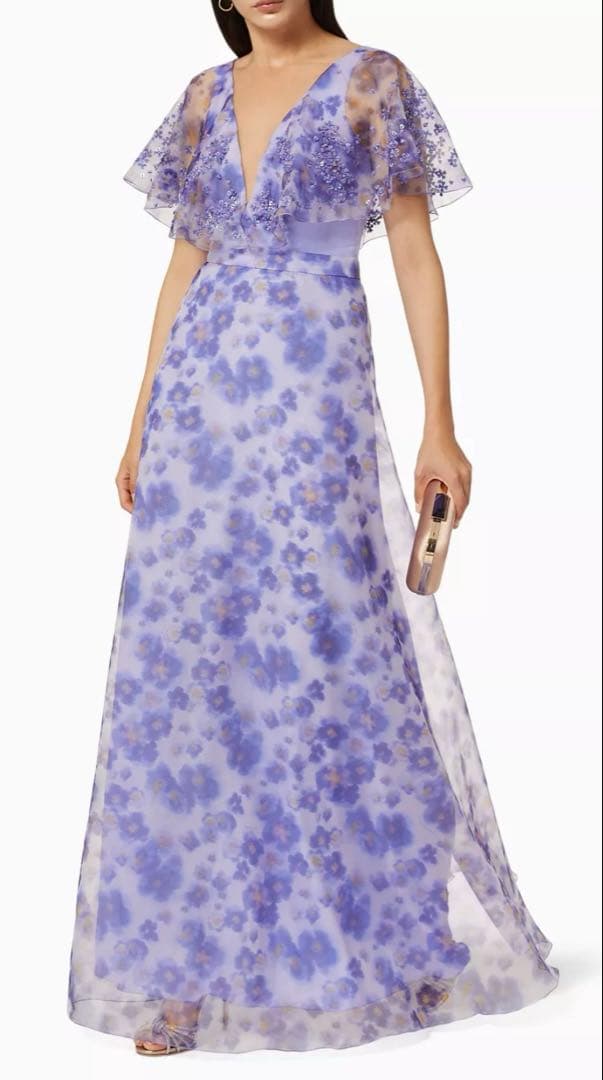 エリザベッタフランキ　フリル付きビーズ装飾 ロングドレス