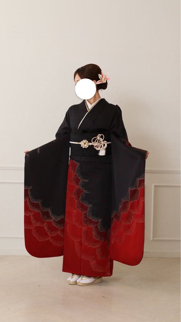 人気　一点のみ　豪華　振袖フルセット　赤X黒
