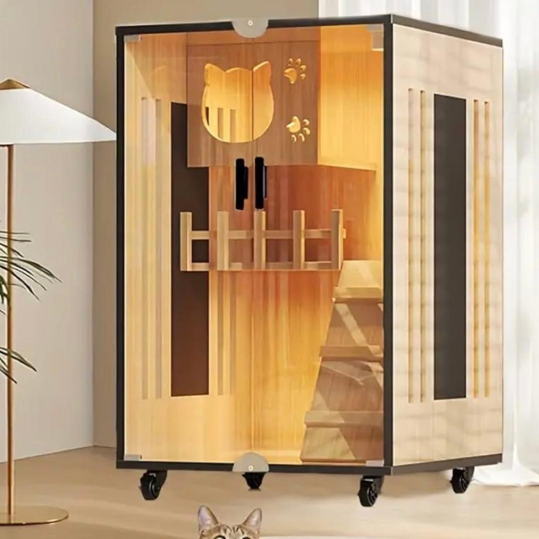 【新品・未使用】猫ケージ 木製 おしゃれ 小さめ 3階建て キャットヴィラ