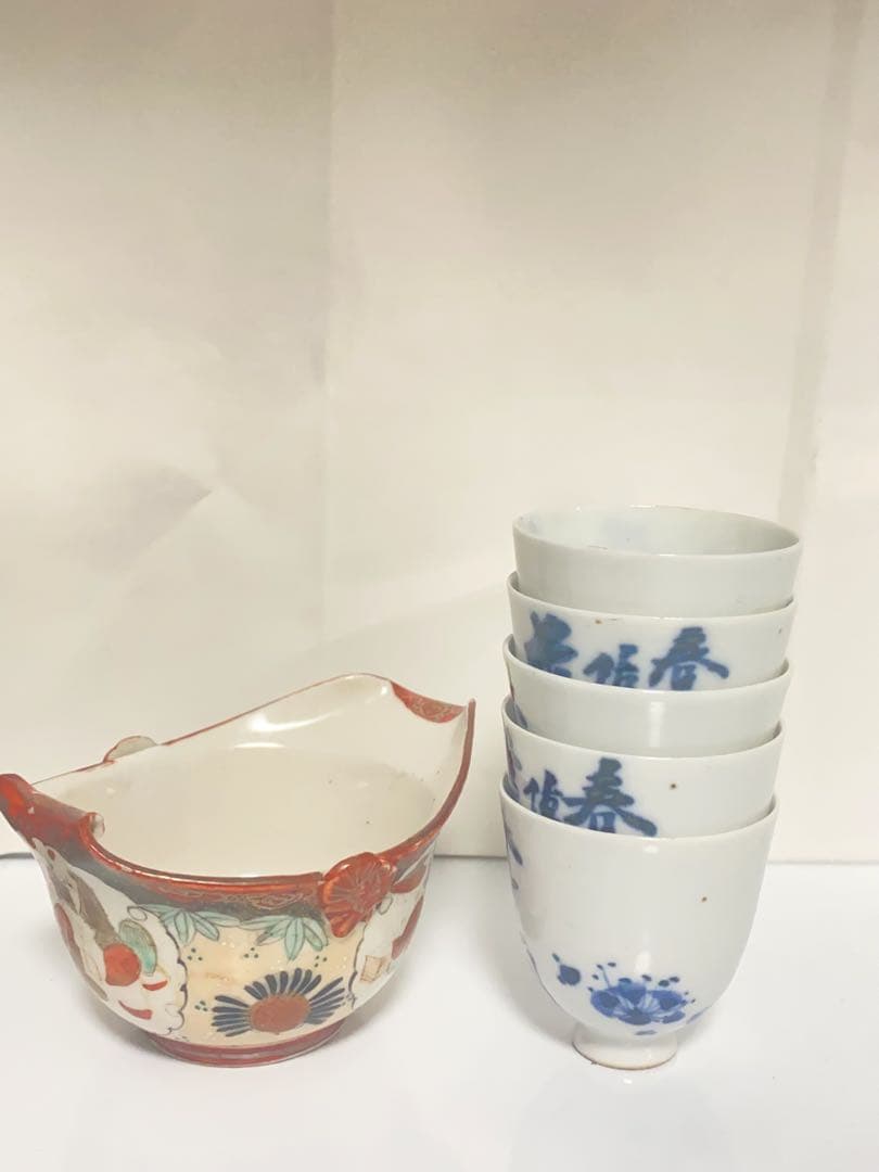 煎茶道具 急須 湯呑 染付 骨董