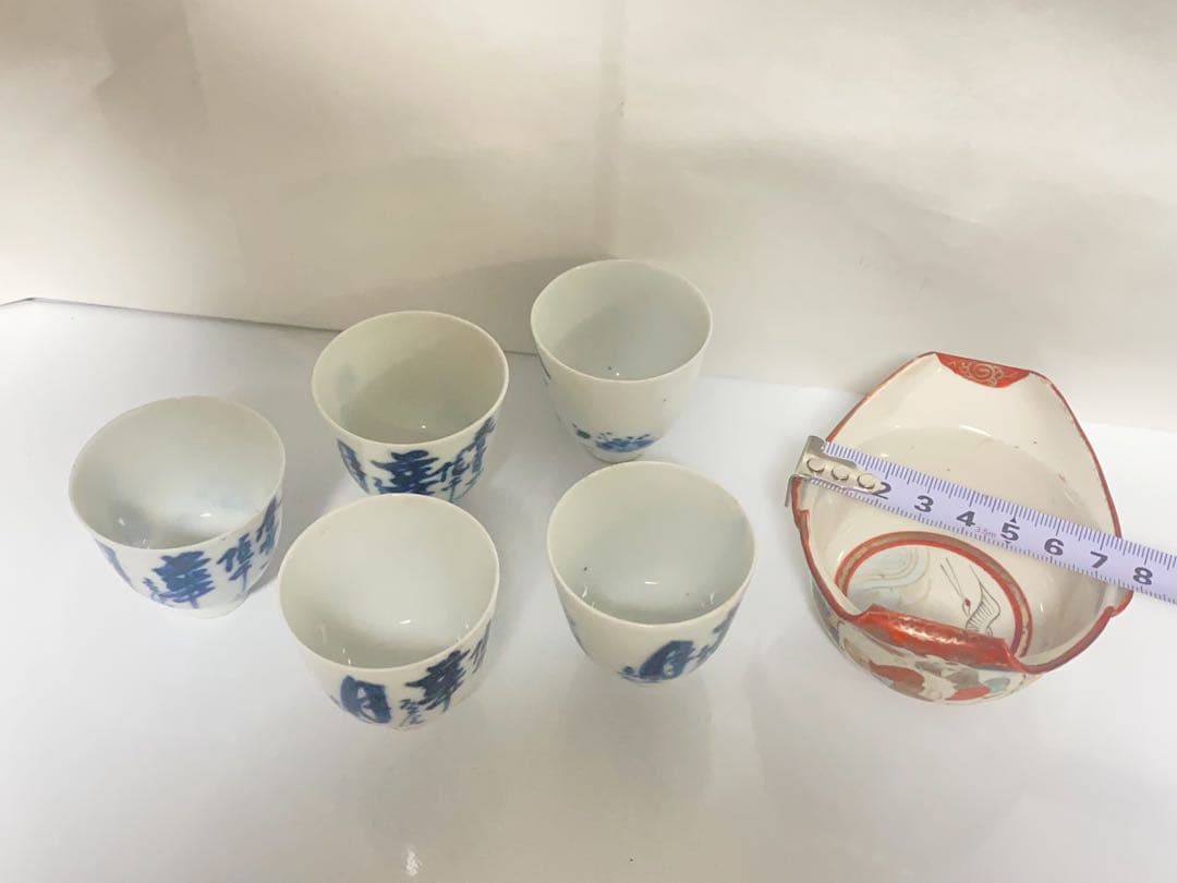 煎茶道具 急須 湯呑 染付 骨董