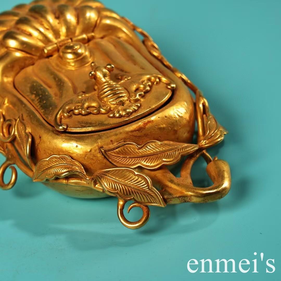 中国古美術・旧蔵鎏金の福瓜型筆洗水洗・純手作り・純銅製・置物・文房具・案頭