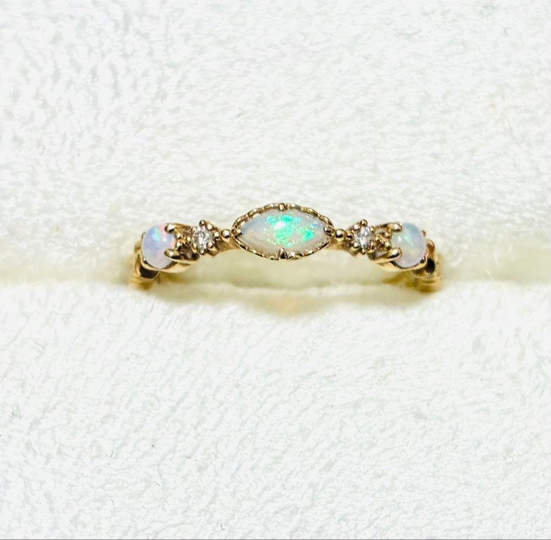 お値下げ☆アガット オパール ダイヤ リング K14 9号