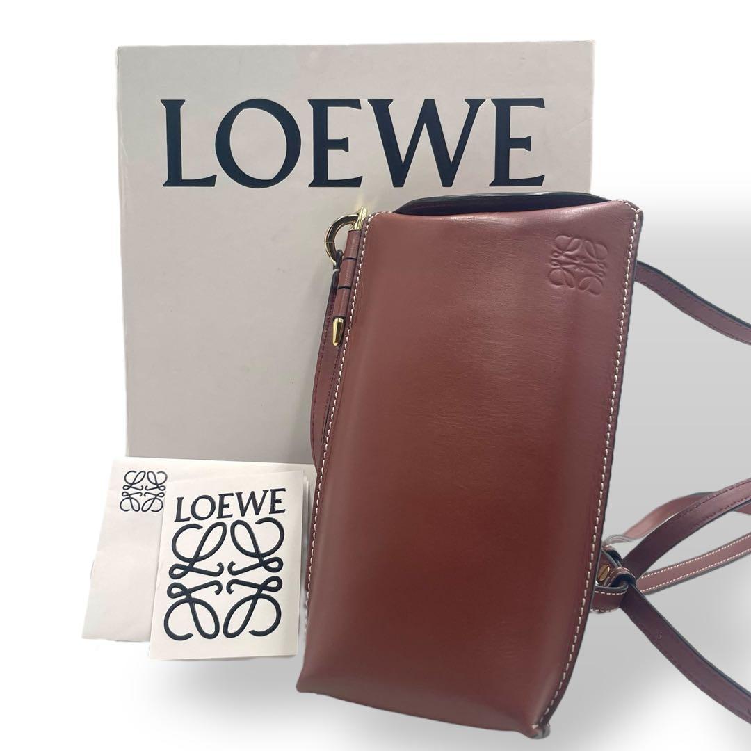 ロエベ　ゲートポケット　ショルダーバッグ　ポシェット　アナグラム　ブラウン