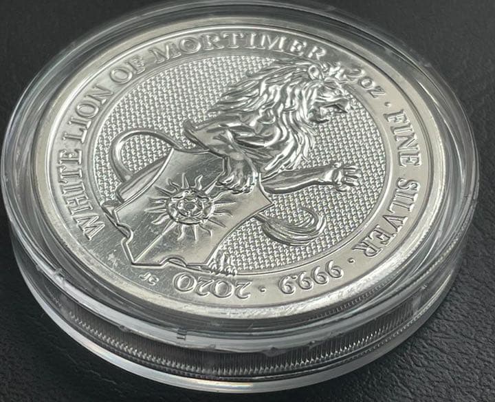 1枚2020 イギリス　クィーンズビーストのホワイトライオン 銀貨　ケース付き7