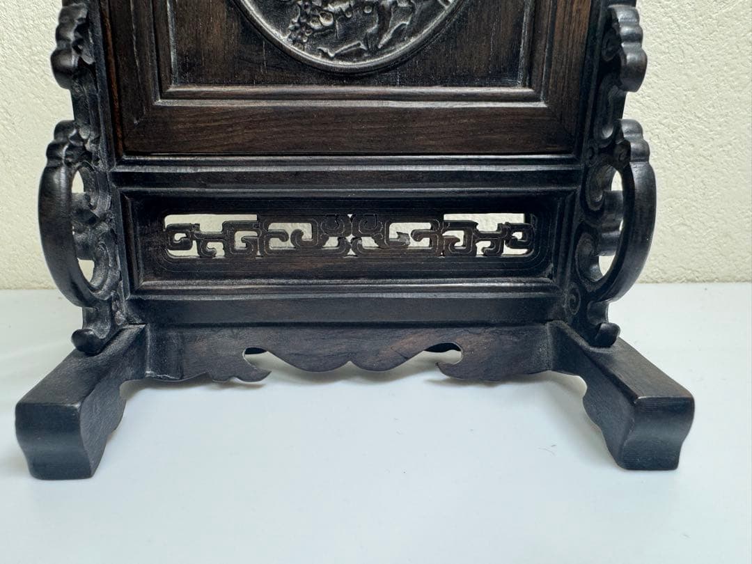 中国美術 骨董 硯屏 木製 彫刻品 福禄寿