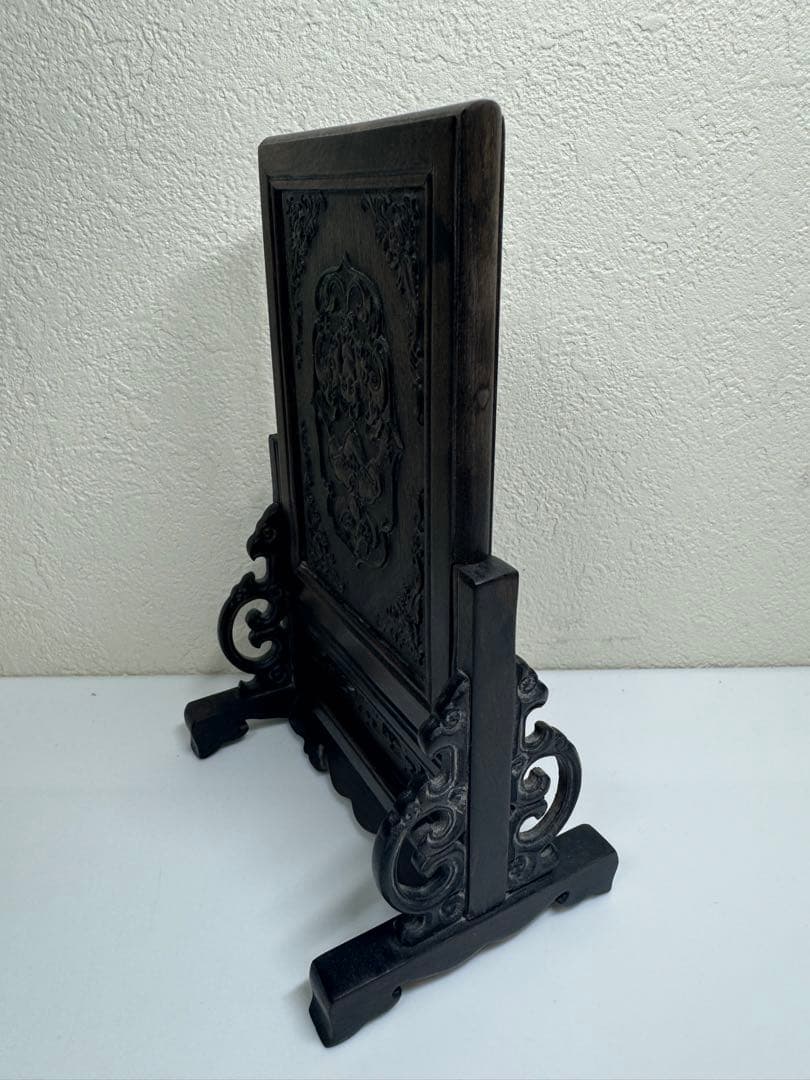 中国美術 骨董 硯屏 木製 彫刻品 福禄寿