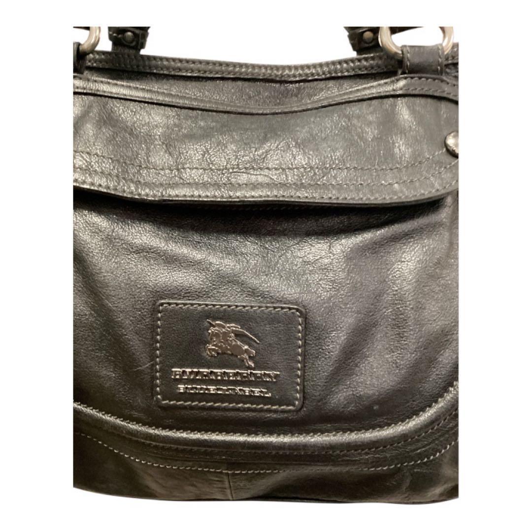 バーバリーブルーレーベル　ブラックレザーショルダーバッグ三陽商会