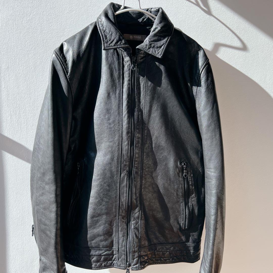 美品✨　ナノユニバース 羊革 ライダース ジャケット 黒 中綿 キルティング L