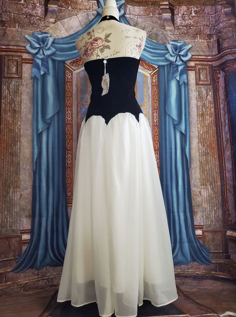 L【新品インポートセレクト】ベロア×オーガンジー ホルターネックドレス×ブラック