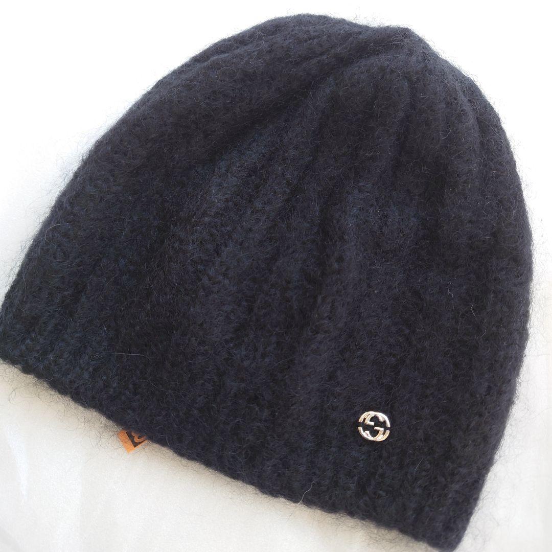GUCCI / グッチ ◆モヘア シルク GG ニット帽 ブラック M 黒