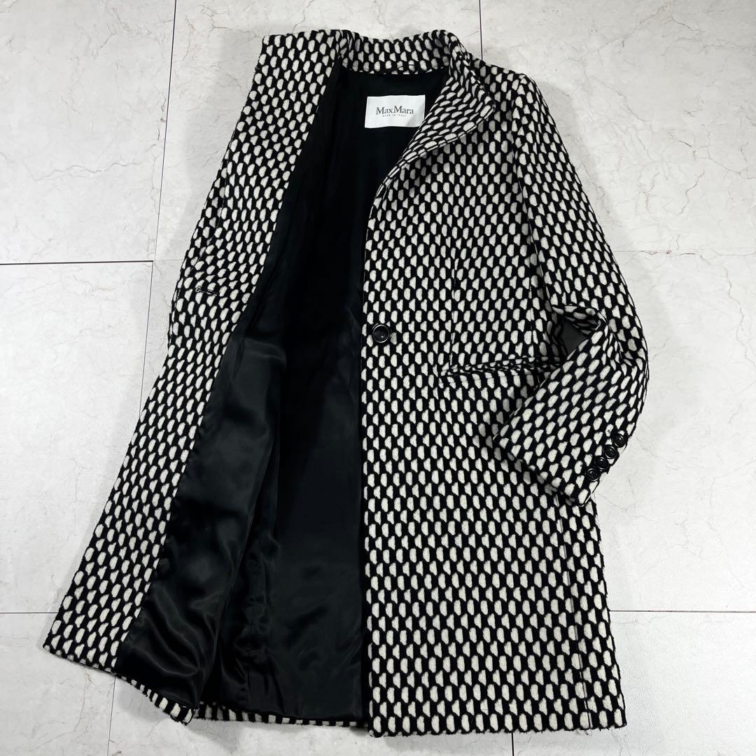 ✨極美品 マックスマーラ 白タグ 格子チェック スタンドカラーコート アルパカ混
