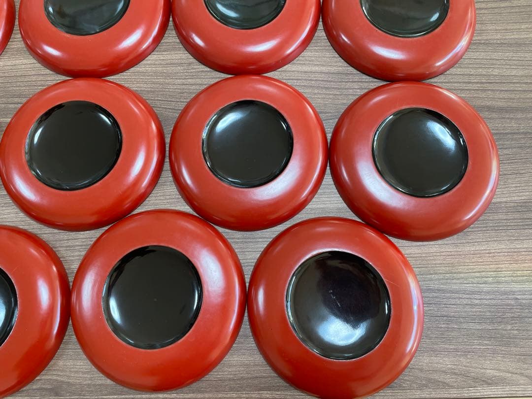 【現状品】輪島塗 漆器 朱塗 平皿 19枚セット 底黒塗 レトロ　アンティーク