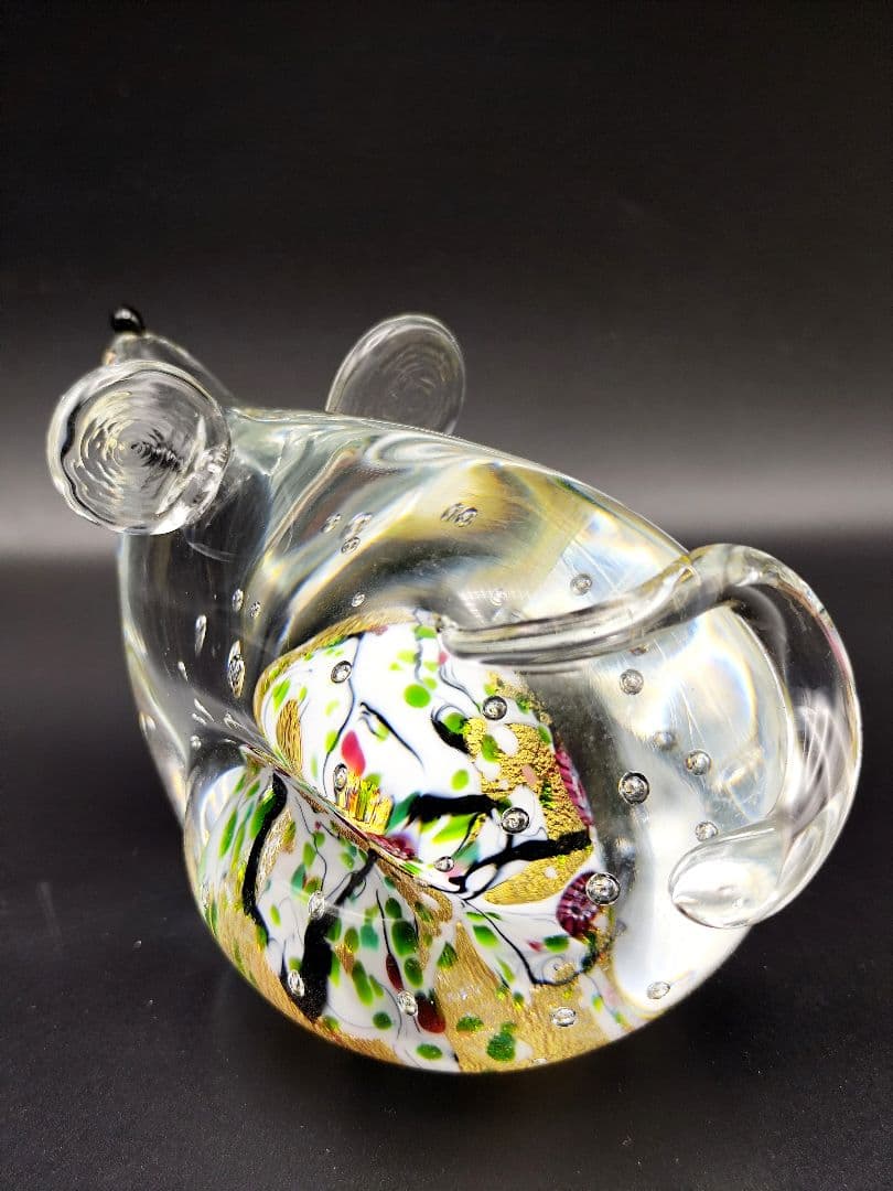 超希少品☆黒木国昭 光琳 金彩象嵌 干支 子 ガラス工芸 ねずみ