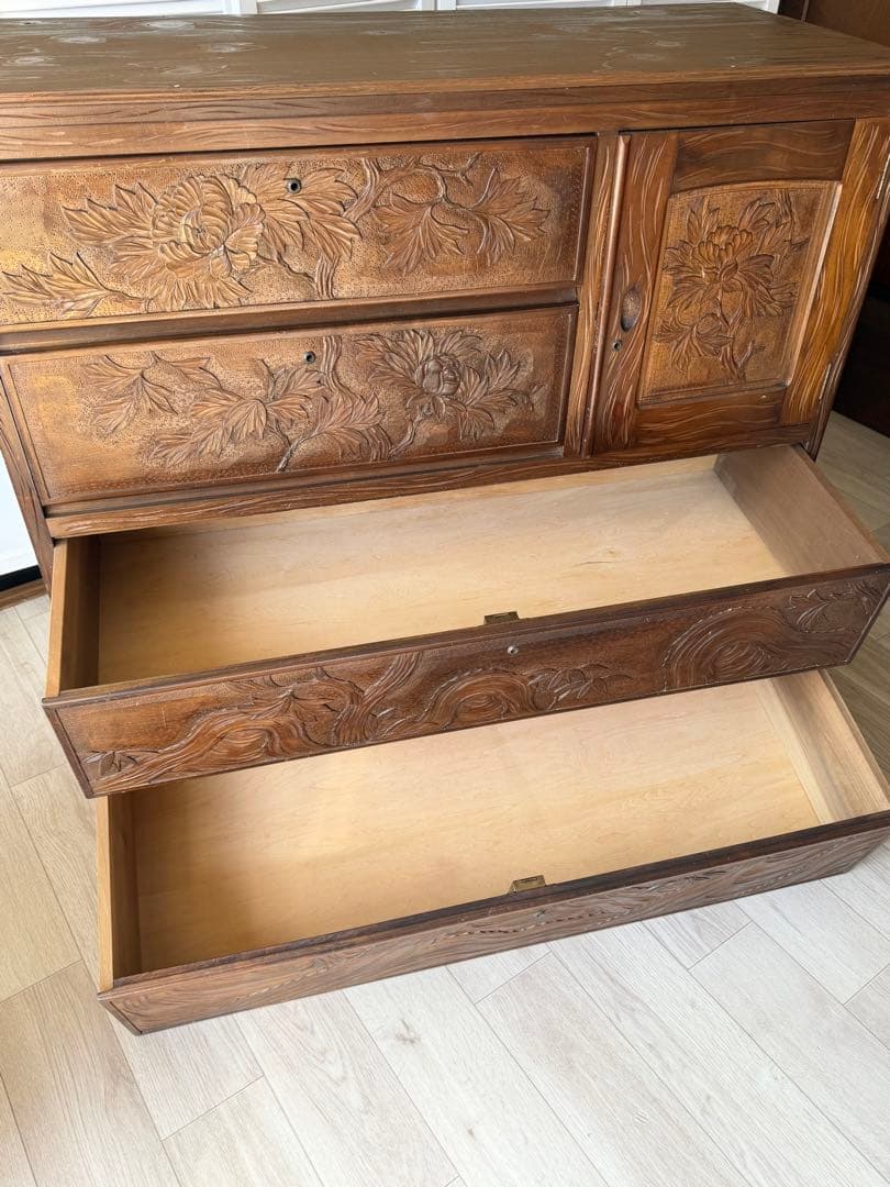 最終値下げ! 伝統工芸品 軽井沢彫 サイドボード アンティーク リメイク