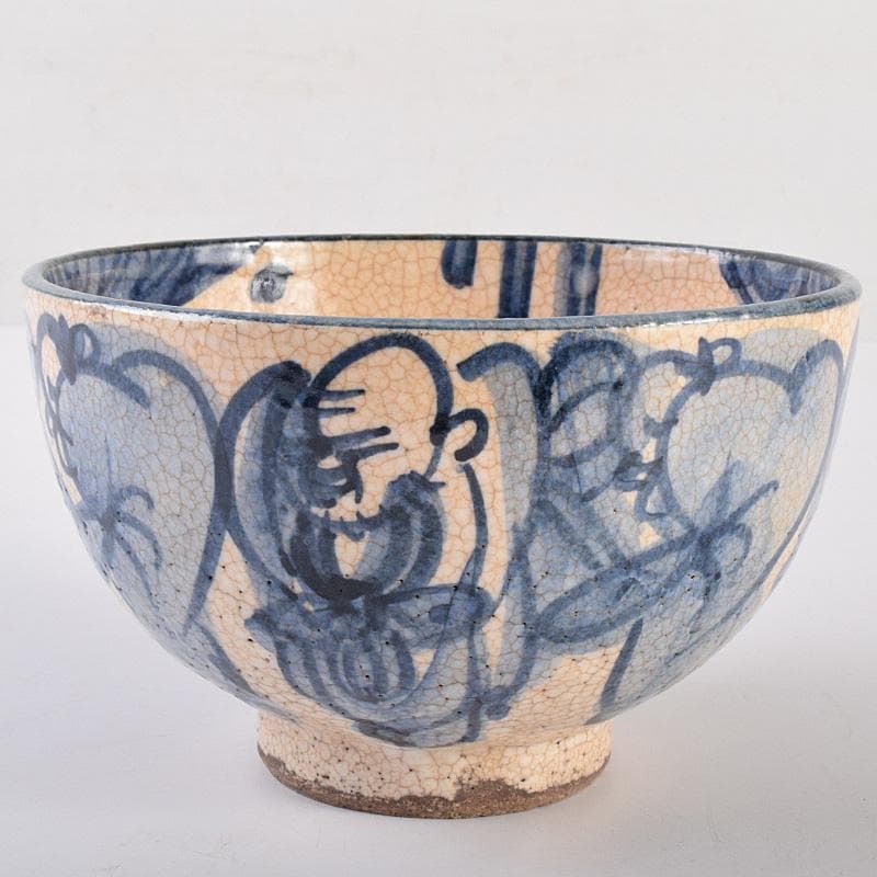 茶道具　聾米造　青木木米作　群仙文茶碗　仕覆付　共箱　V　R7598