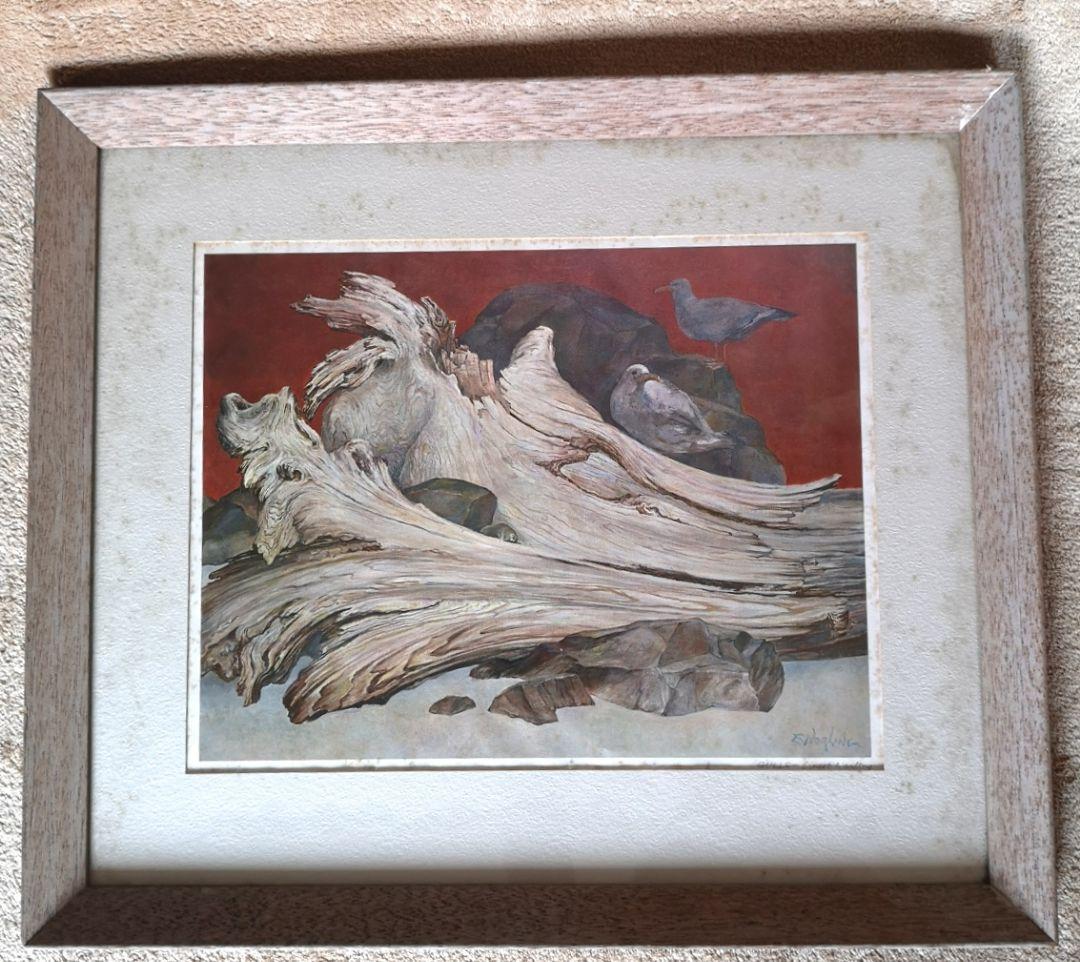 【リトグラフ】アーネスト・R・ノーリング　流木のある太平洋岸北西部の海岸のカモメ