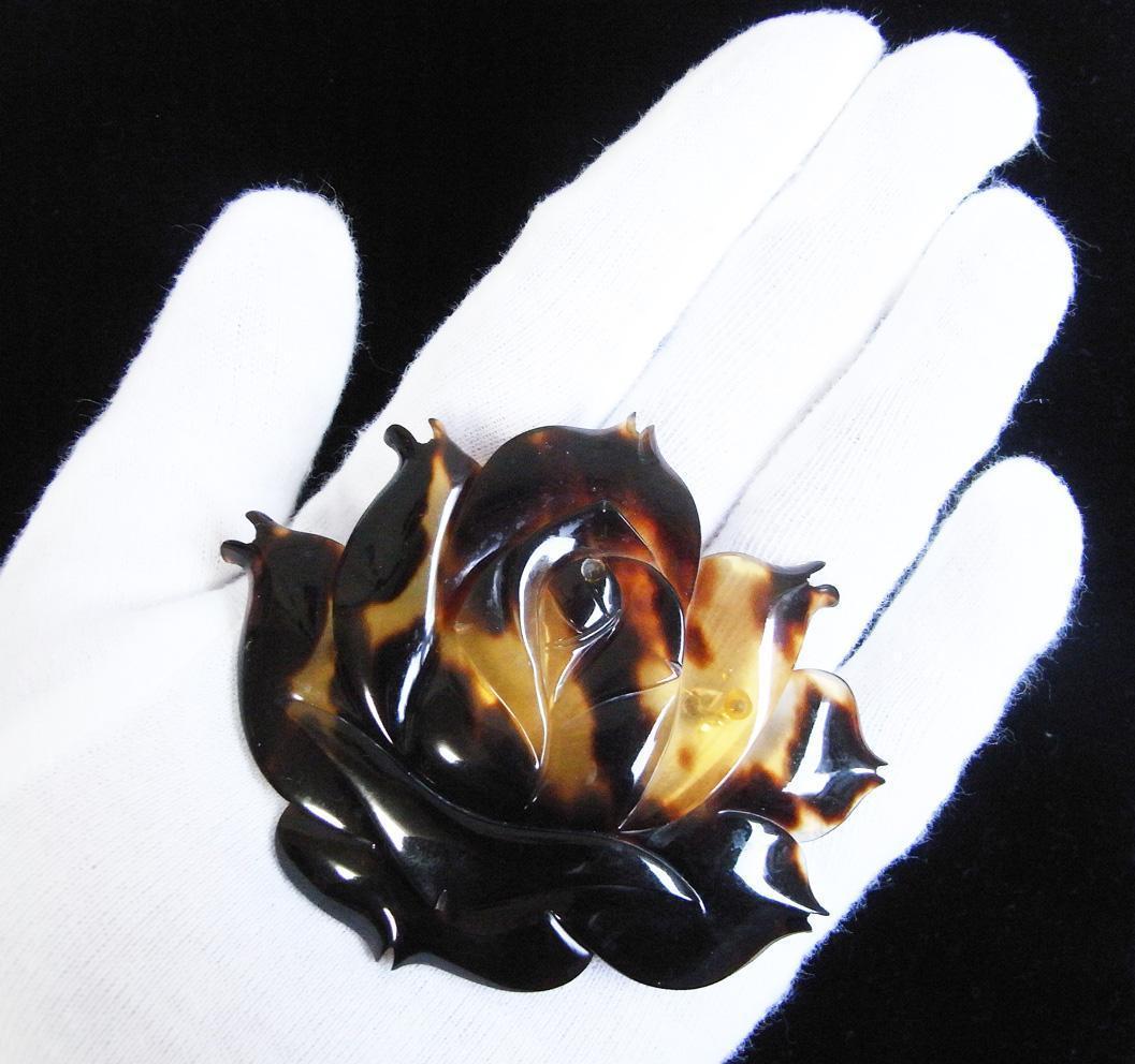 ★鼈甲（べっ甲）無垢・大きな薔薇（バラ）のブローチ★新品★　鼈甲保証★