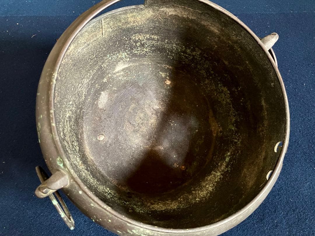 『母』 古銅 瓔珞文 獣足 遊鐶 瓶掛 煎茶道具 （あ④）