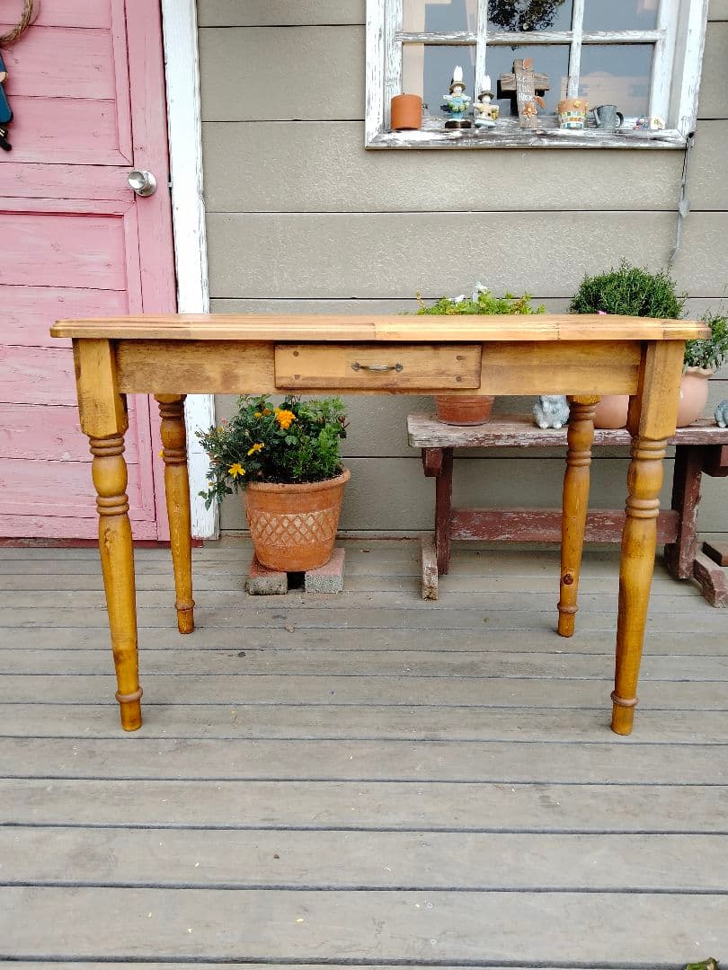 カントリー木工　ろくろ脚のパソコンデスク　机　作業台