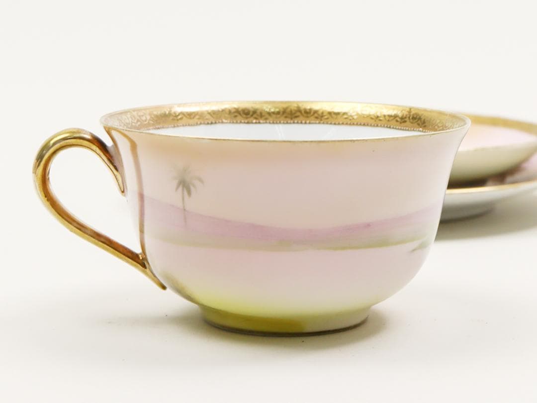 オールドノリタケ 金盛上ヤシの木湖畔 トリオ カップ ソーサー プレート