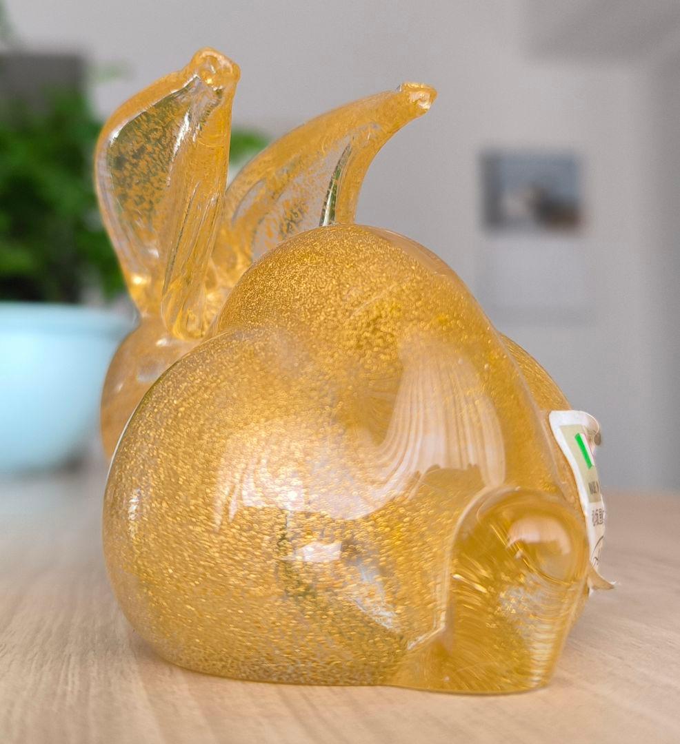 イタリア製 ムラノガラス 金彩 ウサギ 置物 フィギュリン ペーパーウエイト