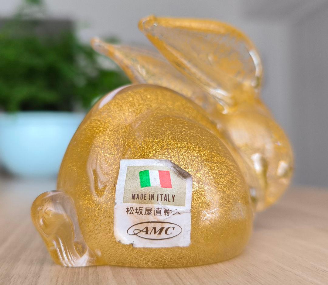 イタリア製 ムラノガラス 金彩 ウサギ 置物 フィギュリン ペーパーウエイト