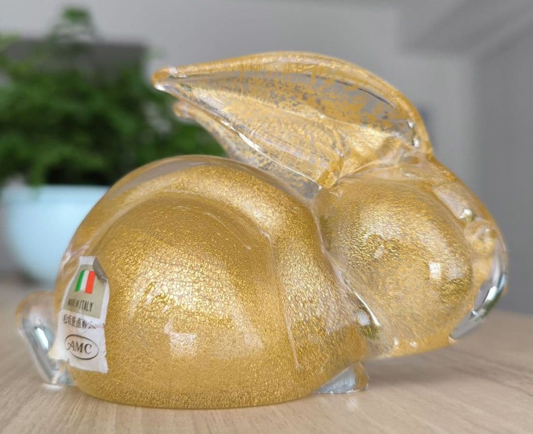 イタリア製 ムラノガラス 金彩 ウサギ 置物 フィギュリン ペーパーウエイト