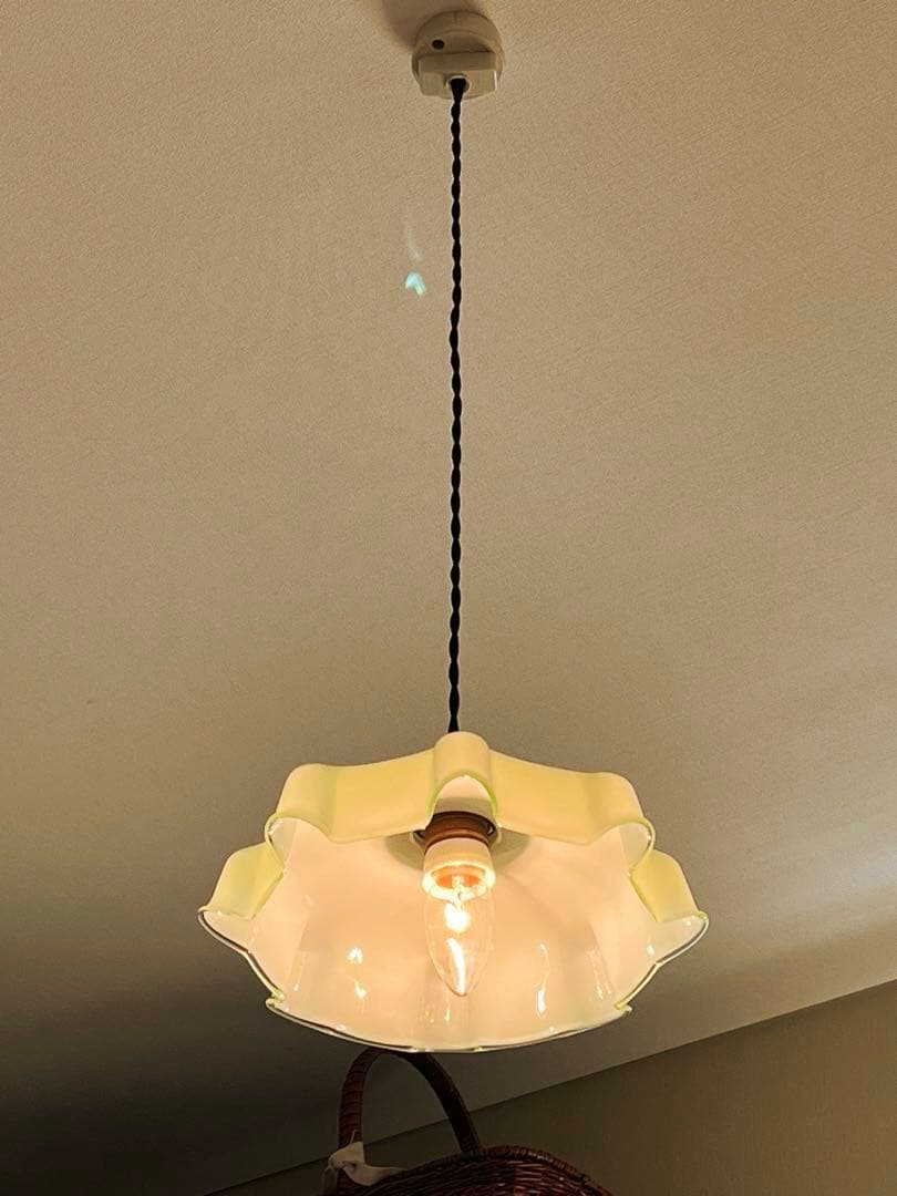 【美品】フランスアンティーク ミルクグリーンガラス シェードランプ[3213]