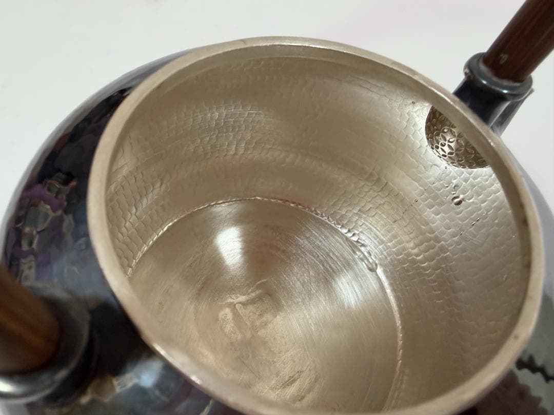 純銀製 玉石摘 鎚目紋 湯沸 銀瓶 煎茶道具