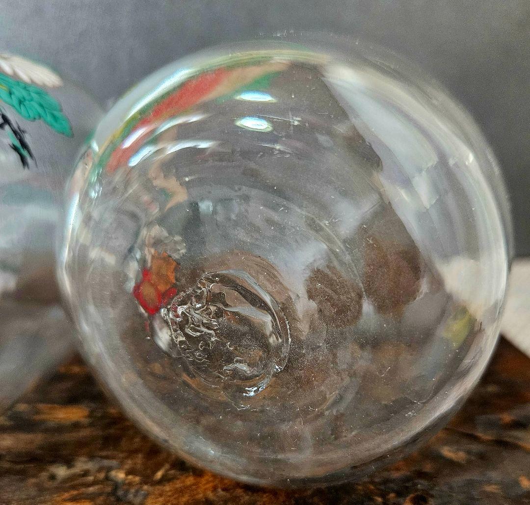 時代物❗昭和戦前頃　古硝子　ガラス絵　 菊花に梅花図　酒徳利一対　酒器