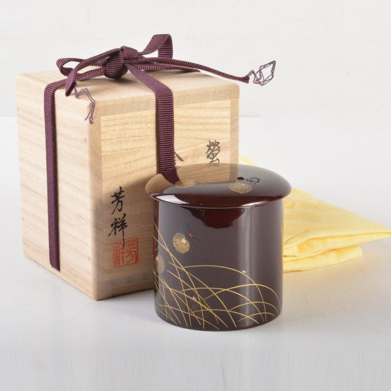 茶道具　塗師　牧田芳祥作　蛍蒔絵　金輪寺　茶器　共箱　V　6484