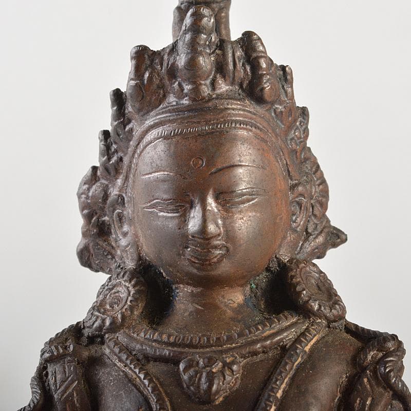 仏教美術　古銅　チベット仏　仏像　置物　唐木台付　M　R7126