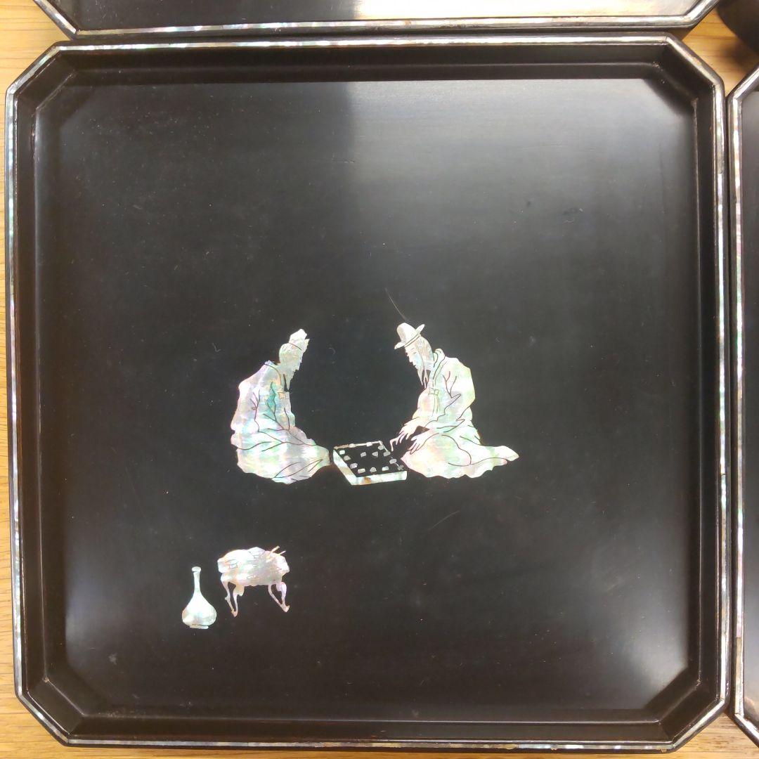 螺鈿漆器 朝鮮特産 海市商会 京城本町 お盆4つ 本樫