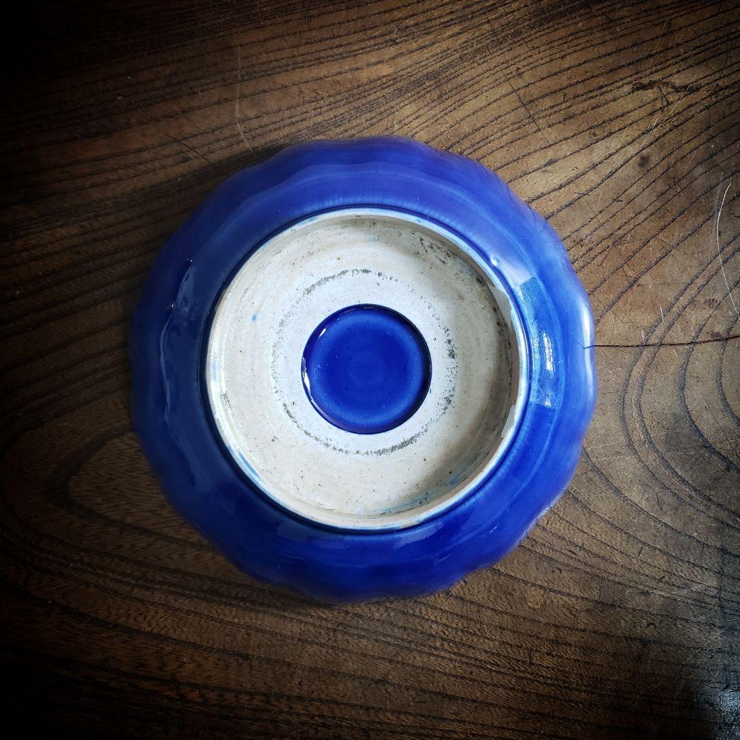 なます皿　瑠璃釉　金魚　水草　金魚藻　金彩　蛇の目　江戸　訳あり