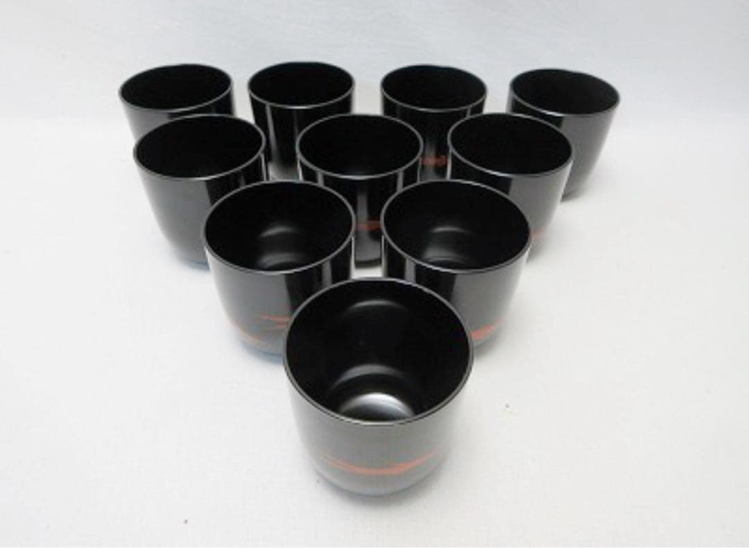 未使用 懐石道具 黒塗 松葉蒔絵 箸洗 十客揃 小吸物椀 和食器 汁椀 蓋付椀