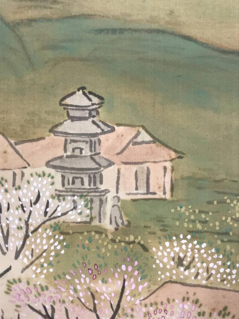 【真作】蒼石/金剛塔臣里春暖図/武陵桃源図/桃花山水図/掛軸/名家伝来AC-39