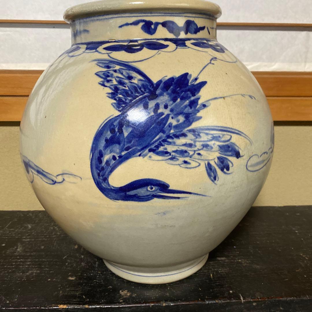 鶴雲文李朝ちょうちん壺34cm