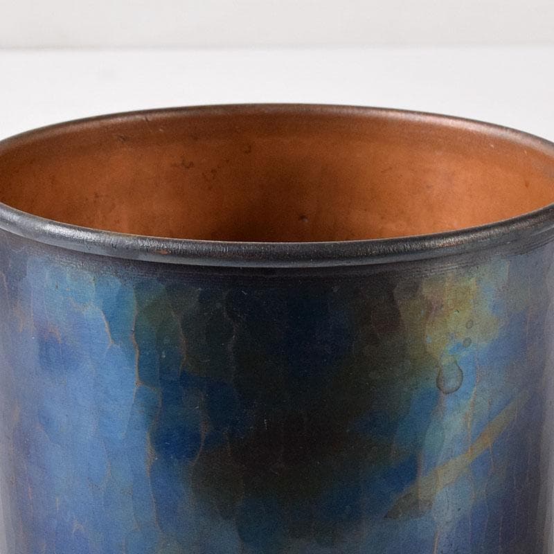 茶道具　鎚起銅器　玉川堂造　筒形蓋付建水　共箱　C　7583