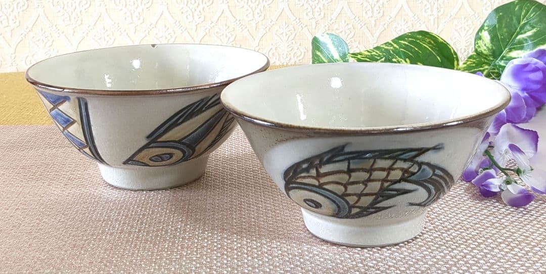 Niko様❢　沖縄やちむん　壺屋焼 丼 深鉢 魚紋 宮城須美子　レア✨️　未使用