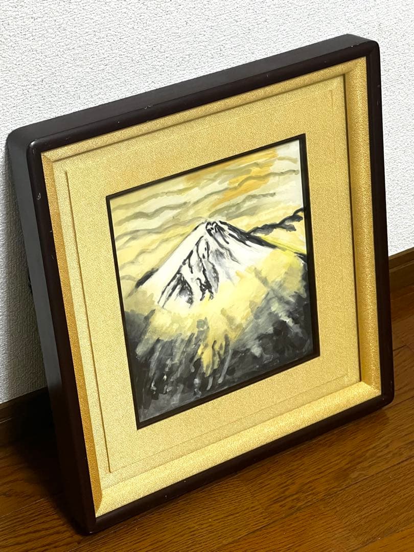 富士山の日本画 金色フレーム付き