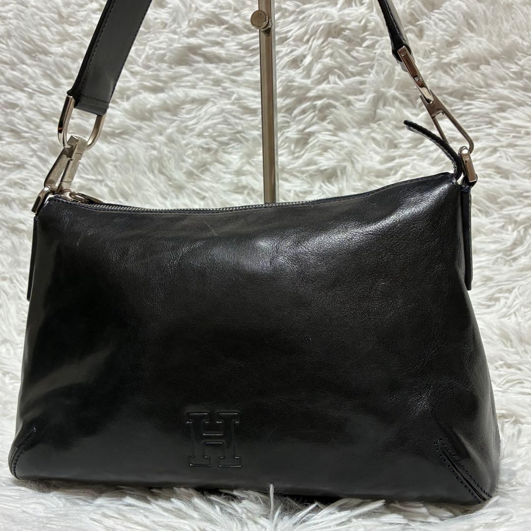 HIROFU ヒロフ　ワンショルダーバッグ　レザー　牛革　Hロゴ　ブラック