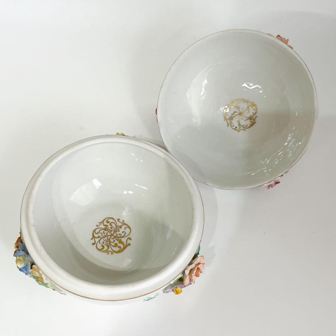 ドレスデン　アップリケ花文蓋物