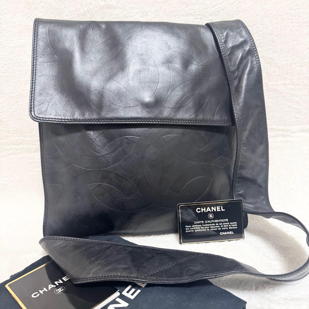 【美品】CHANEL シャネル ショルダーバッグ ココマーク 総柄 レザー 黒