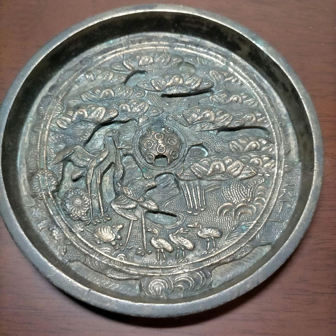 『鶴亀松文』天下一 古銅鏡 和鏡 古鏡 円鏡